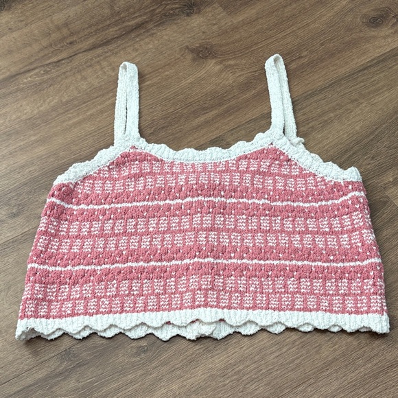 Altar’d State Pink and White Knit Crop Top Size Medium Cottogecore - Picture 7 of 7